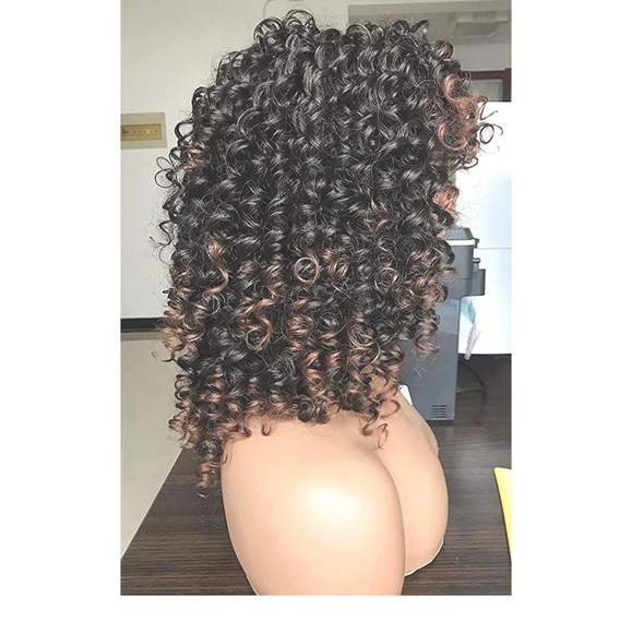 NWT curly Wigs Black with Warm Brown Highlights 
